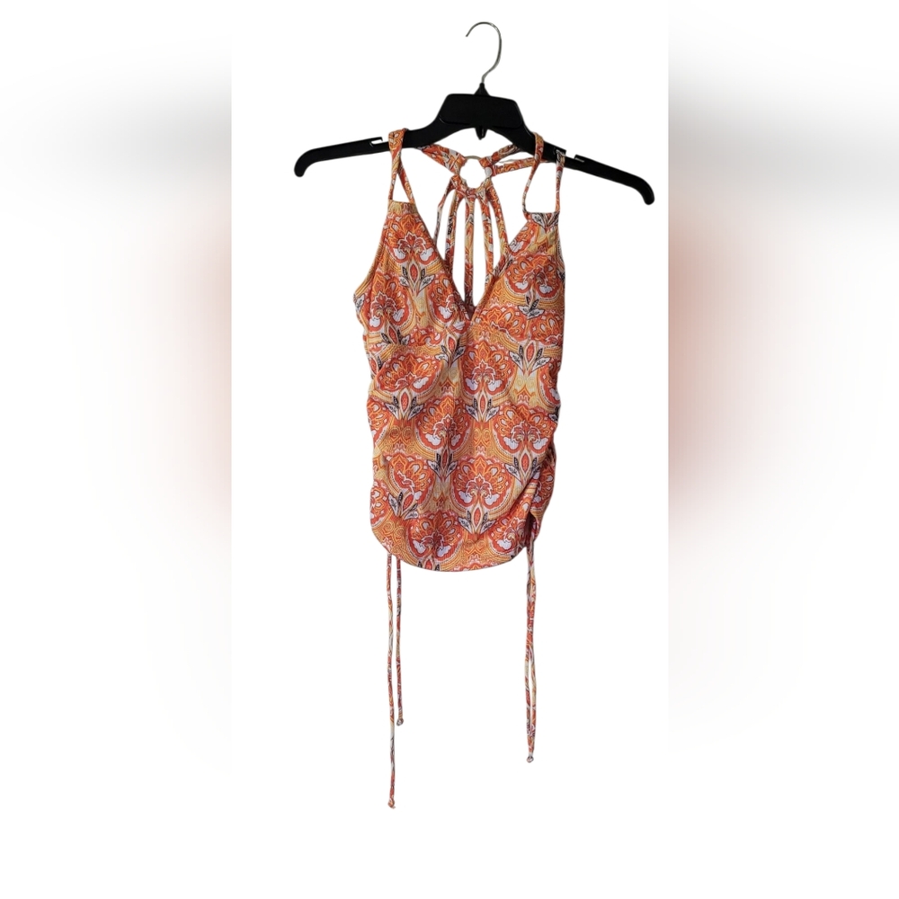 Cupshe Orange Red Ruched Tie Front Camisole Bikini